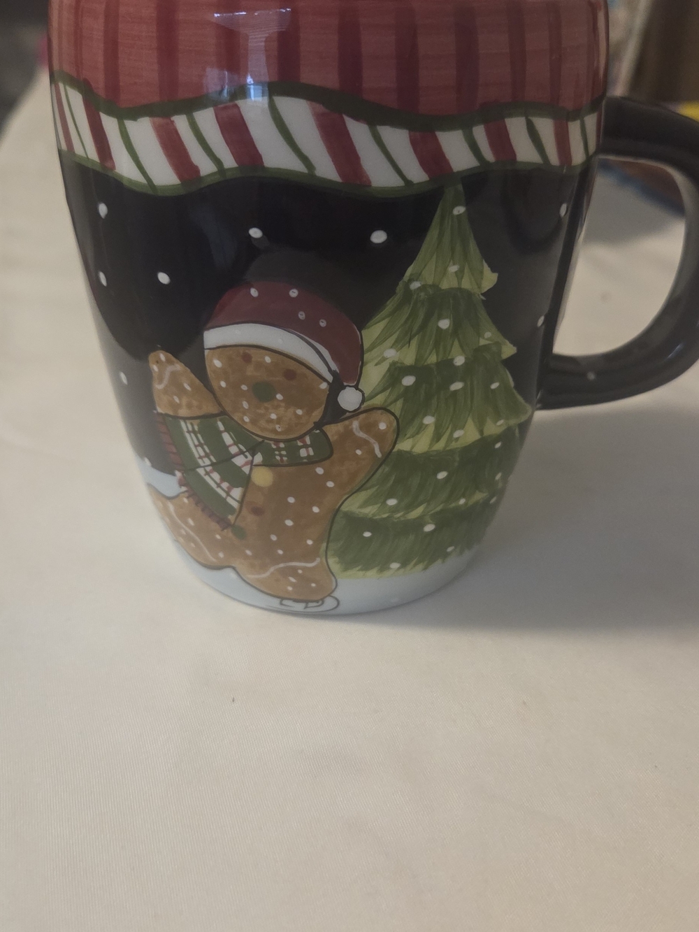 Festive Gingerbread Christmas Tree Ceramic Holiday Coffee Mug Red, Green, Black